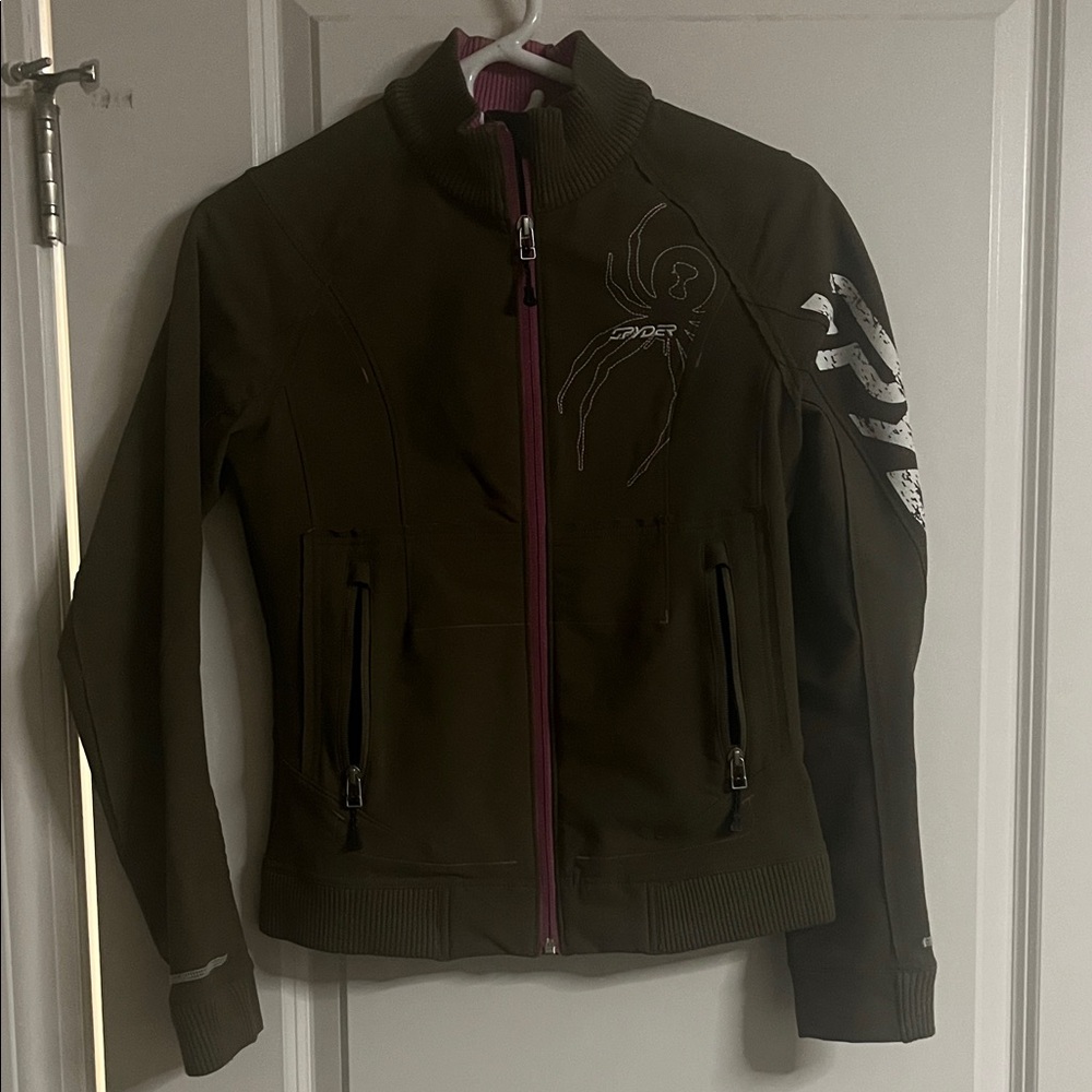 Spyder Olive Green Utility Jacket with Pink Accents